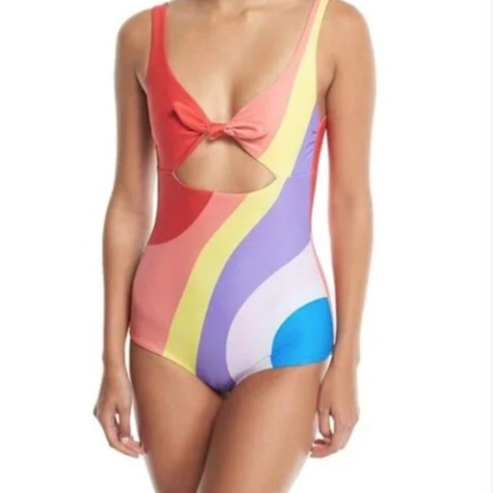 Mara Hoffman Adeline Tie-front Low-back Swimsuit in Rainbow Multi Size M